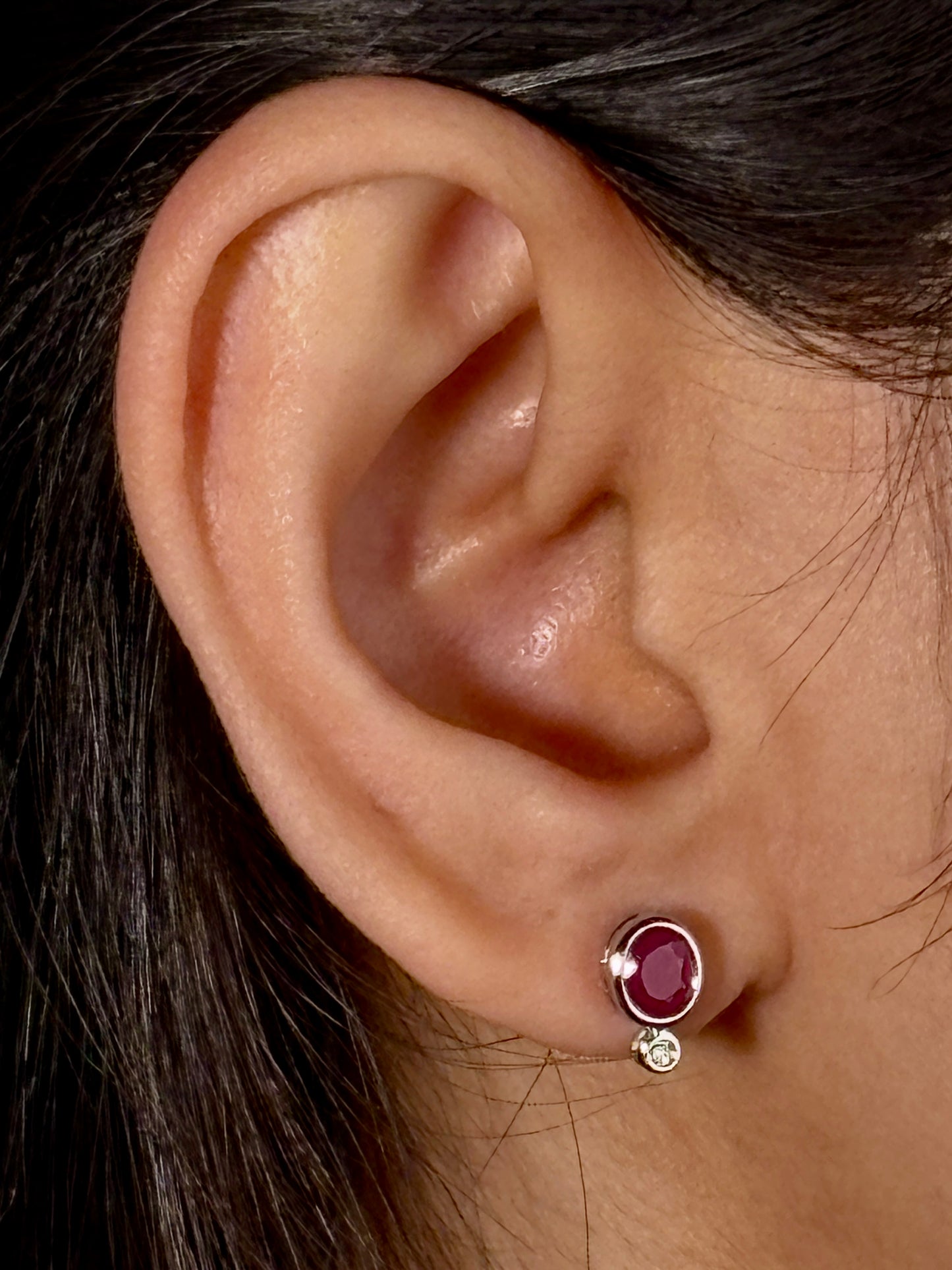 4x5mm Oval Ruby & 0.03 Carat Diamond Earrings, 9K White Gold