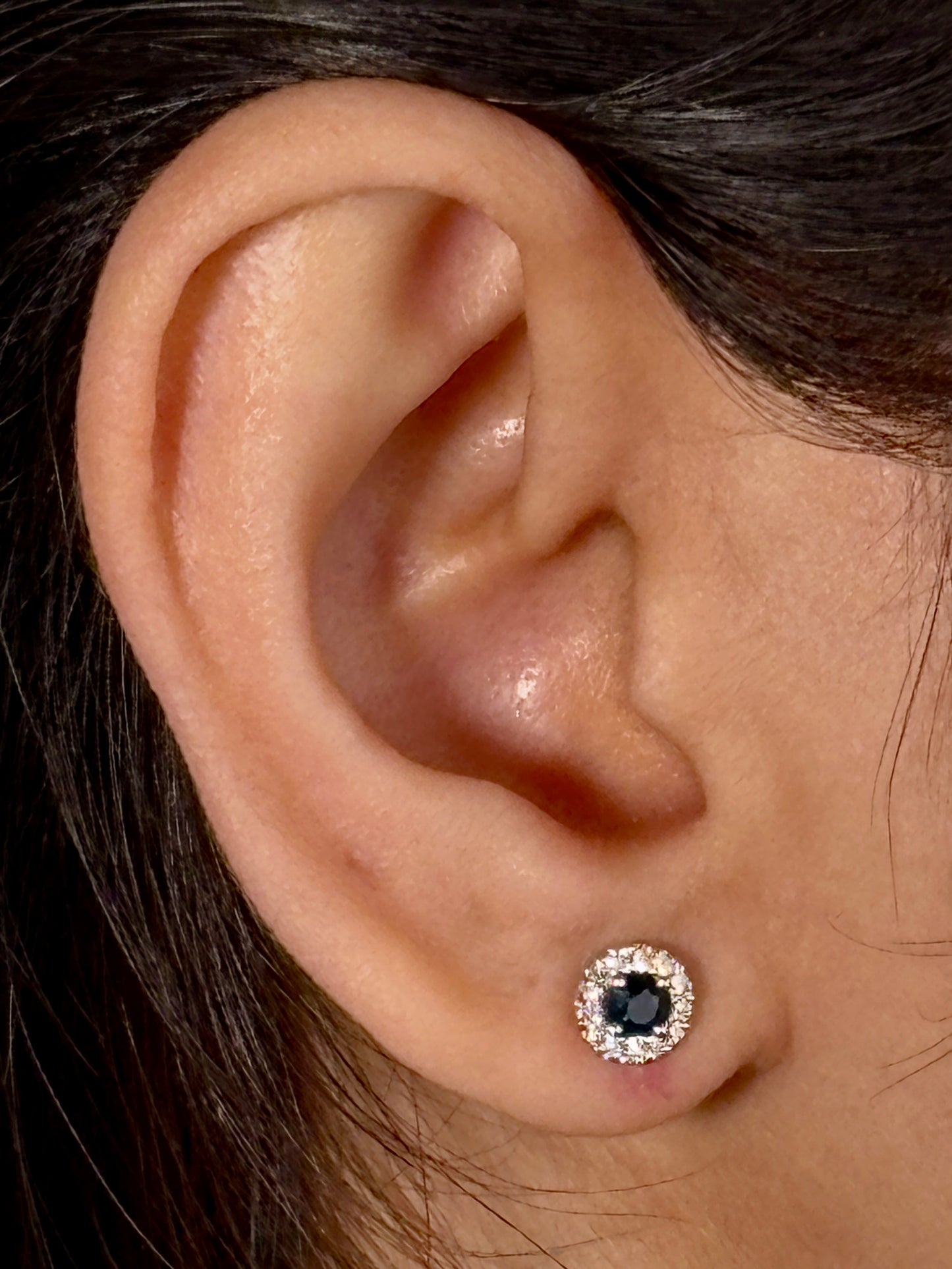 0.46 Carat Sapphire & 0.16 Carat Diamond Earrings, 9K White Gold