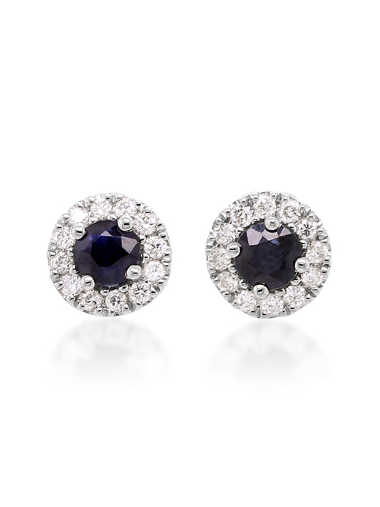 0.46 Carat Sapphire & 0.16 Carat Diamond Earrings, 9K White Gold