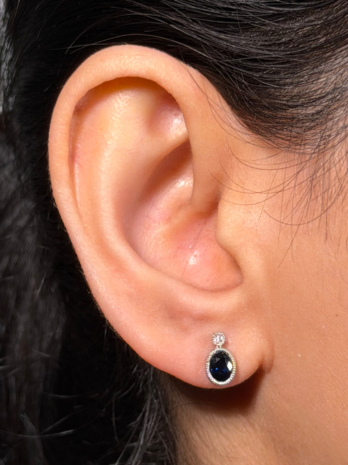 4x5mm Oval Sapphire & 0.02 Carat Diamond Earrings in 14K White Gold