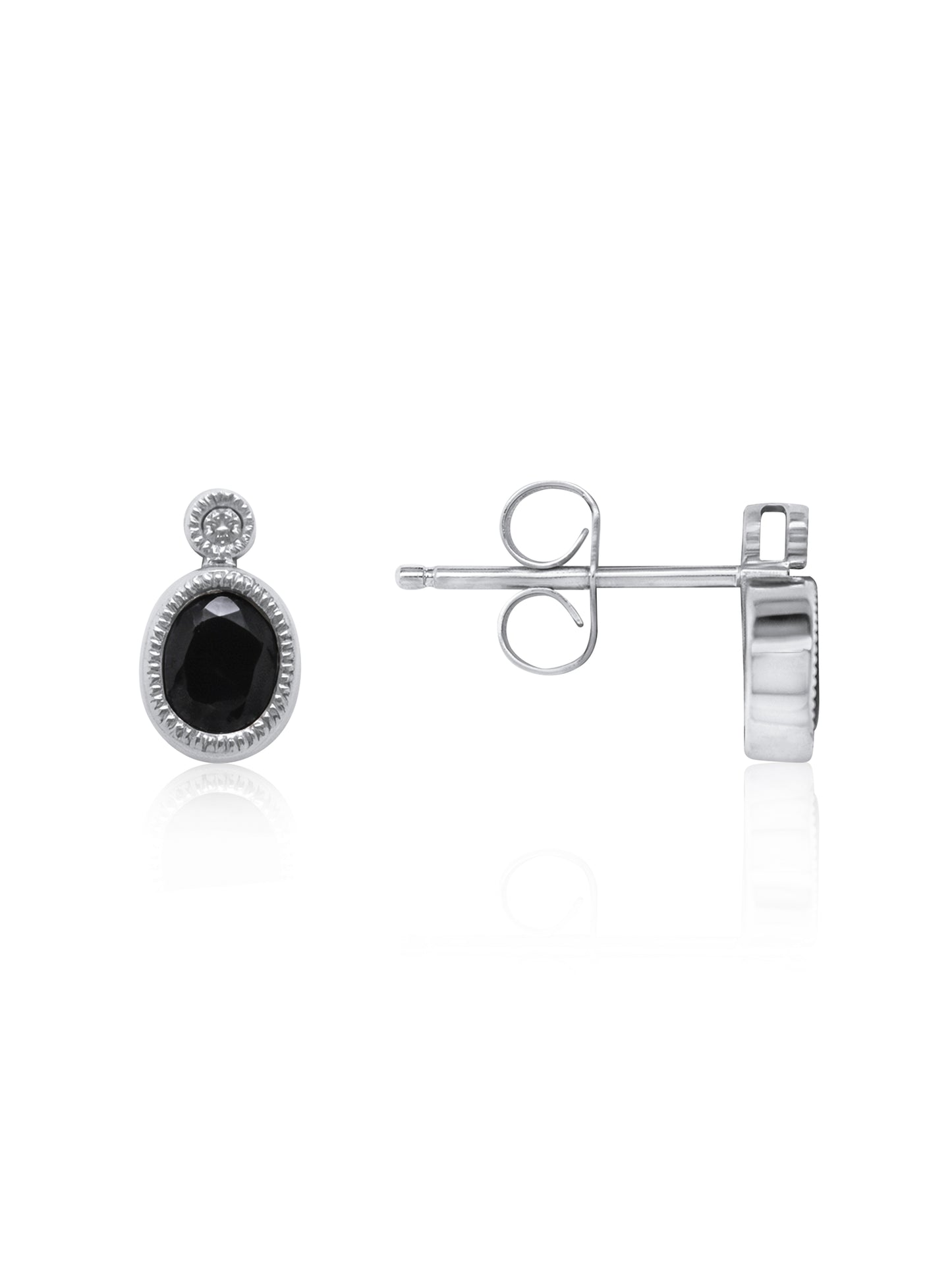 4x5mm Oval Sapphire & 0.02 Carat Diamond Earrings in 14K White Gold