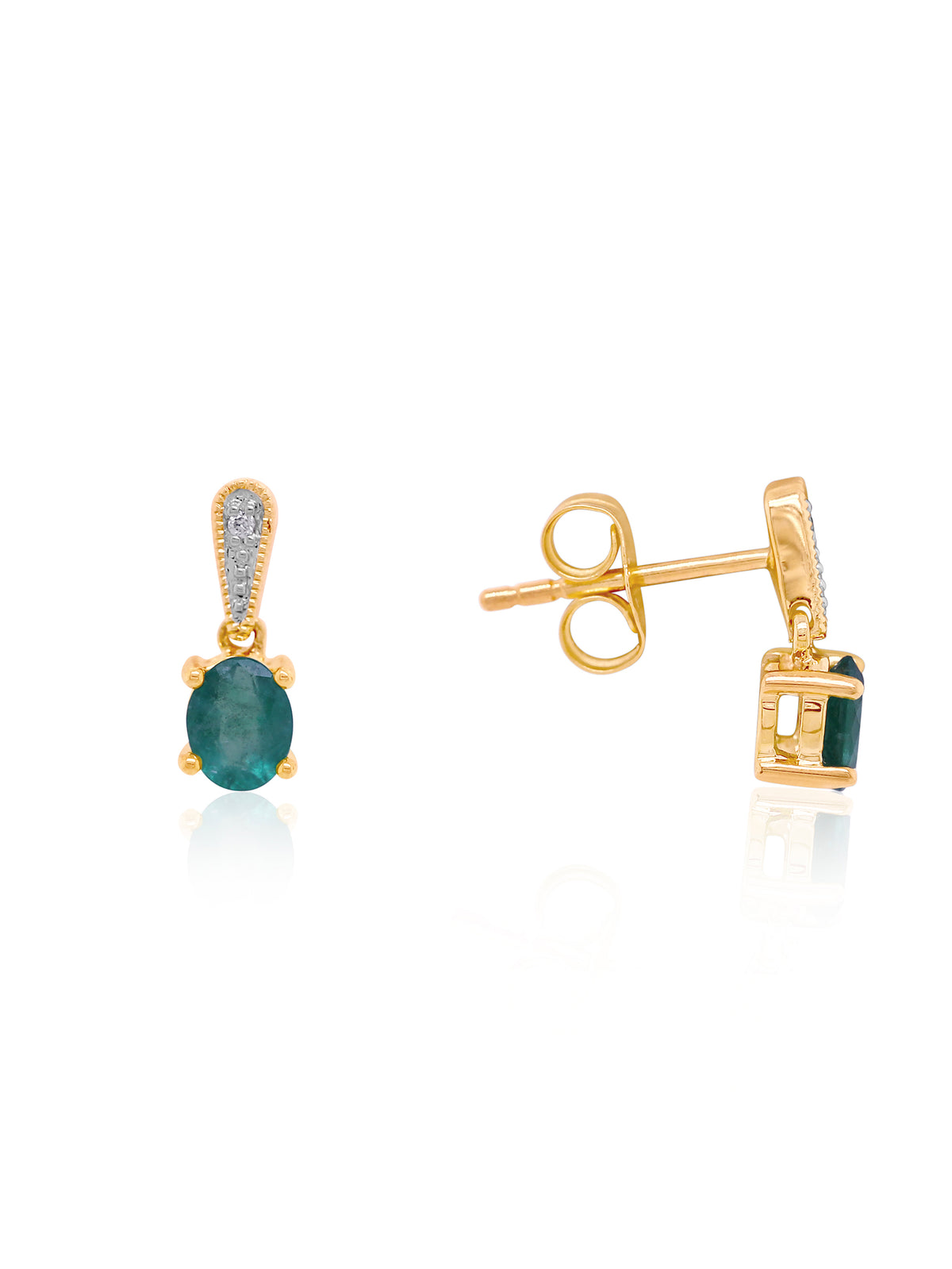 0.58ct Emerald & 0.01ct Diamond Earrings in 9 Carat Yellow Gold