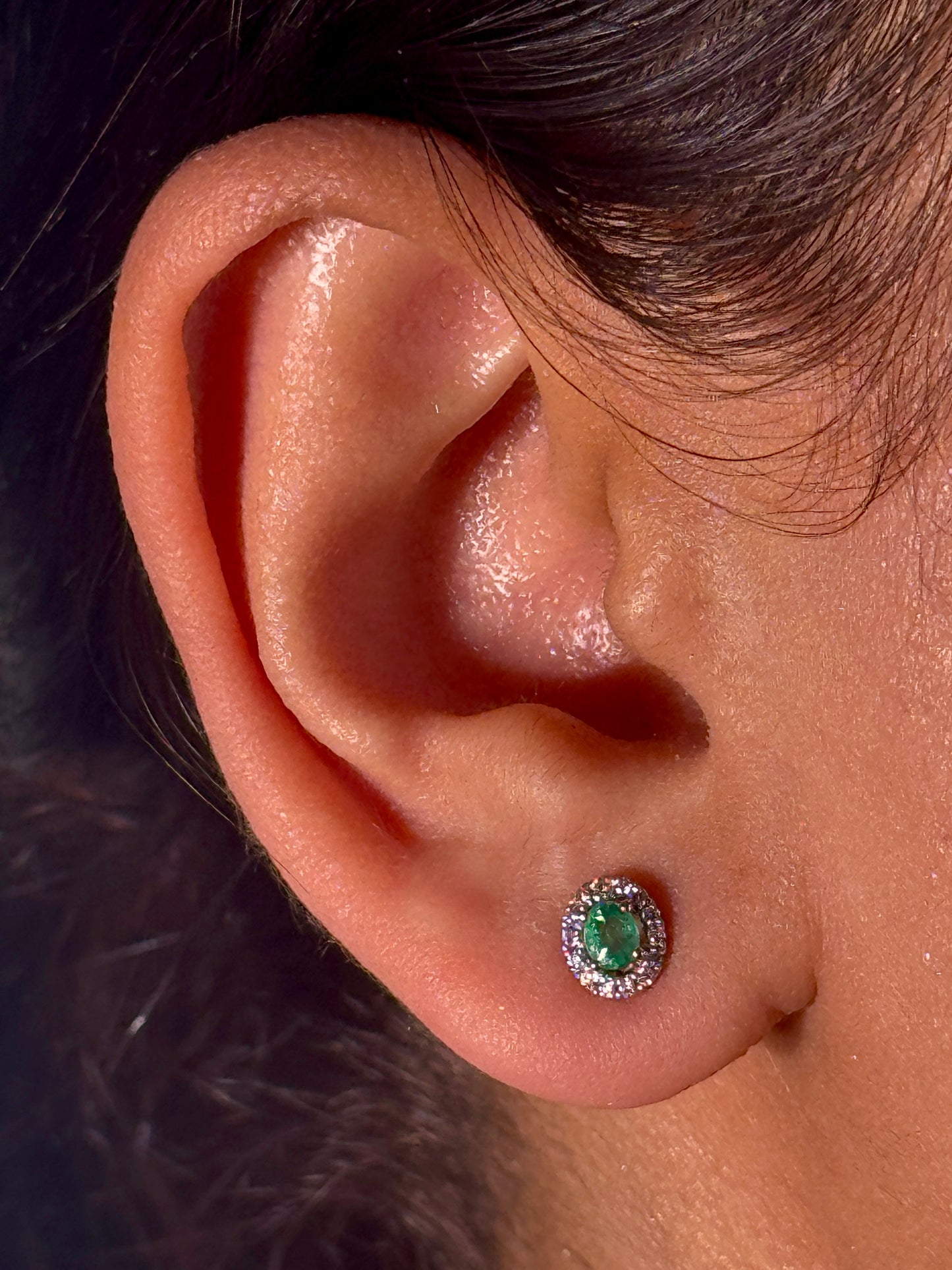 0.34ct Emerald & 0.11ct Diamond Earrings in 9 Carat Yellow Gold