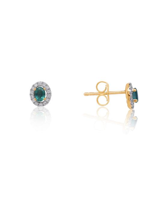 0.34ct Emerald & 0.11ct Diamond Earrings in 9 Carat Yellow Gold