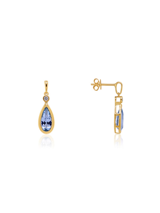Pear Blue Topaz & Diamond Set Earrings in 9 Carat Yellow Gold