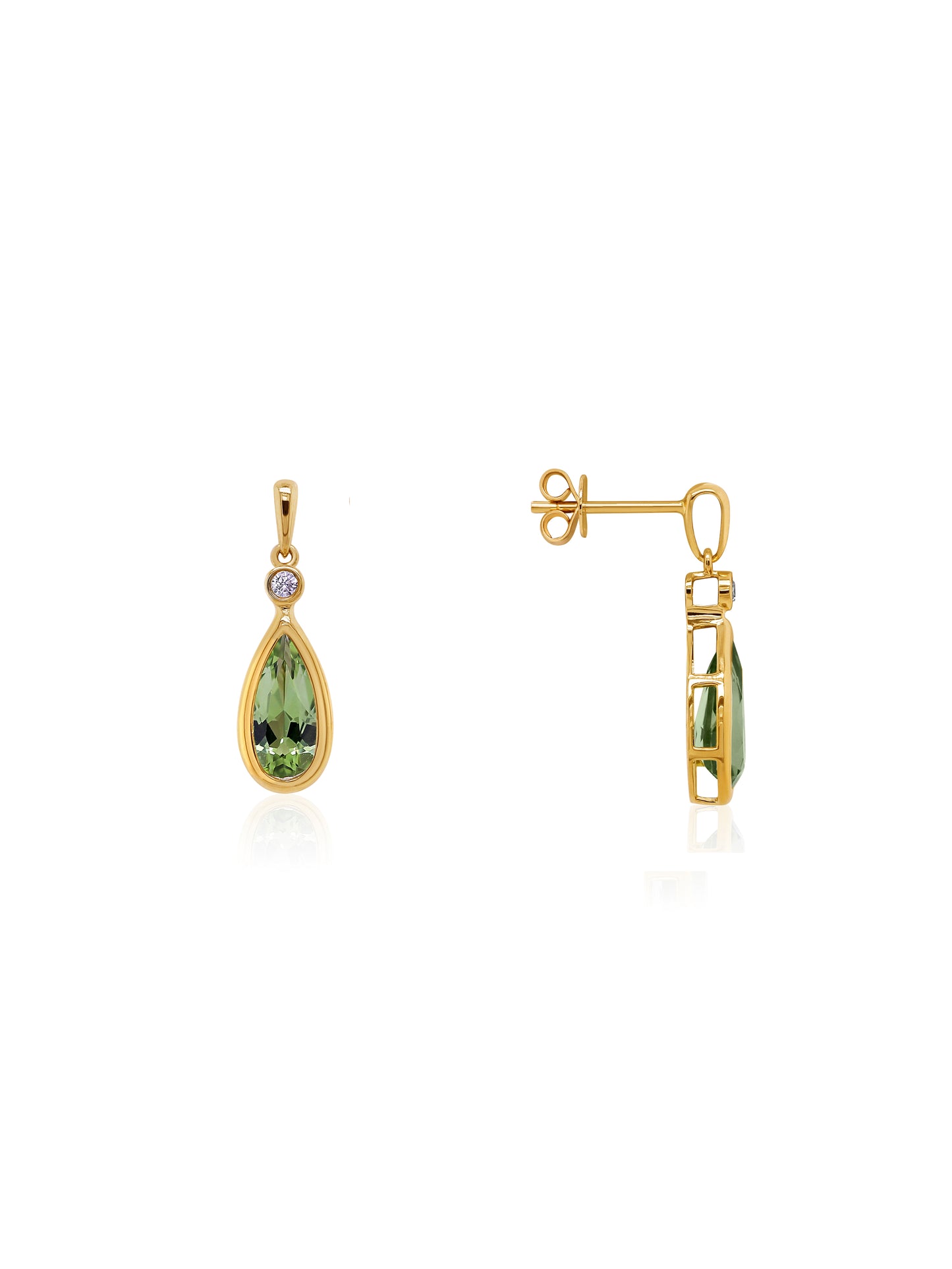 Pear Peridot & Diamond Set Earrings in 9 Carat Yellow Gold