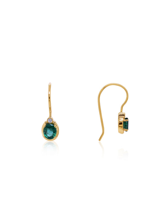 Natural Emerald & Diamond Earrings, 9K Yellow Gold.