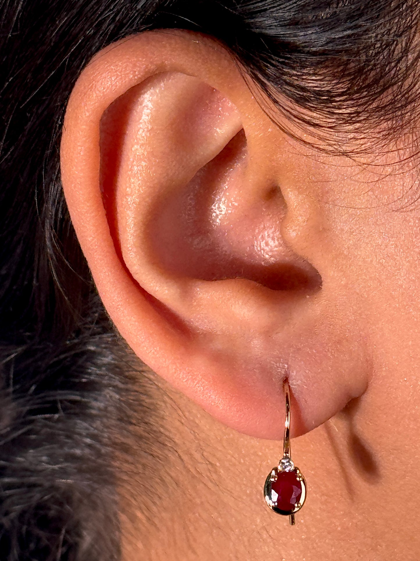 Natural Ruby & Diamond Earrings, 9K Yellow Gold.