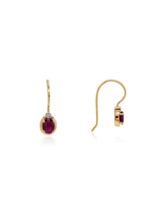 Natural Ruby & Diamond Earrings, 9K Yellow Gold.