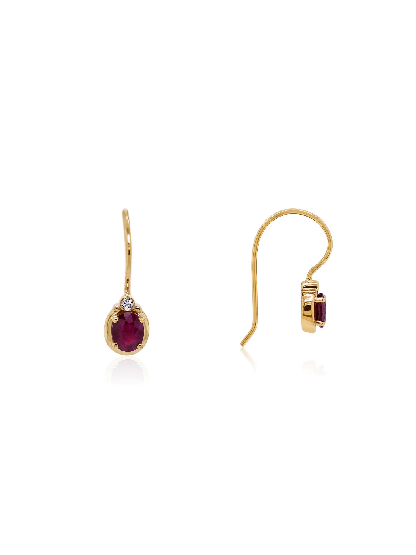 Natural Ruby & Diamond Earrings, 9K Yellow Gold.