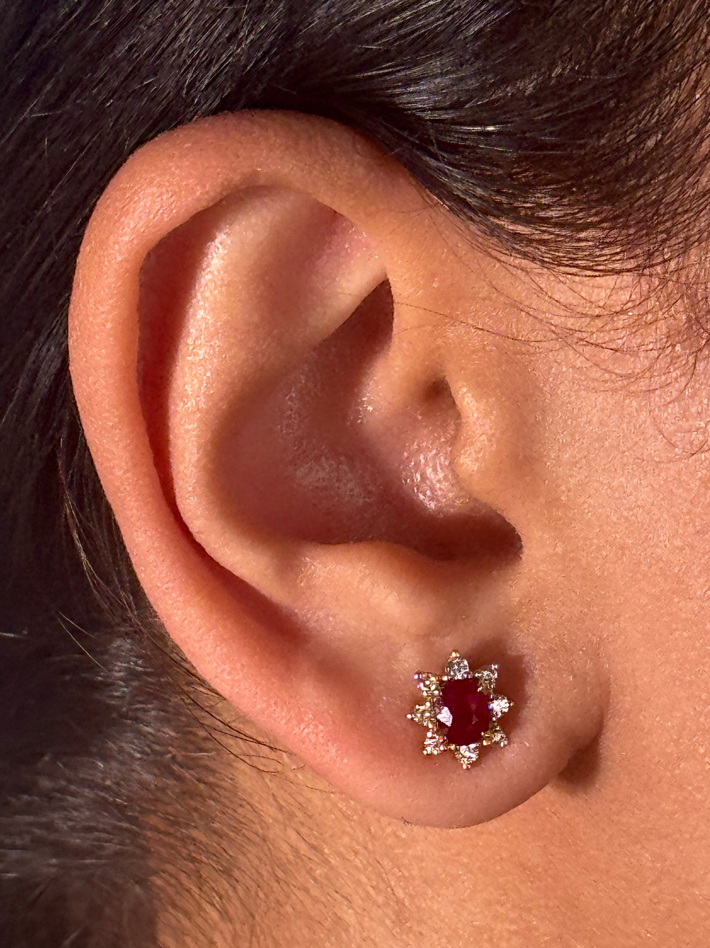 Natural Ruby & 0.28 Carat Diamond Earrings in 9 Carat Yellow Gold