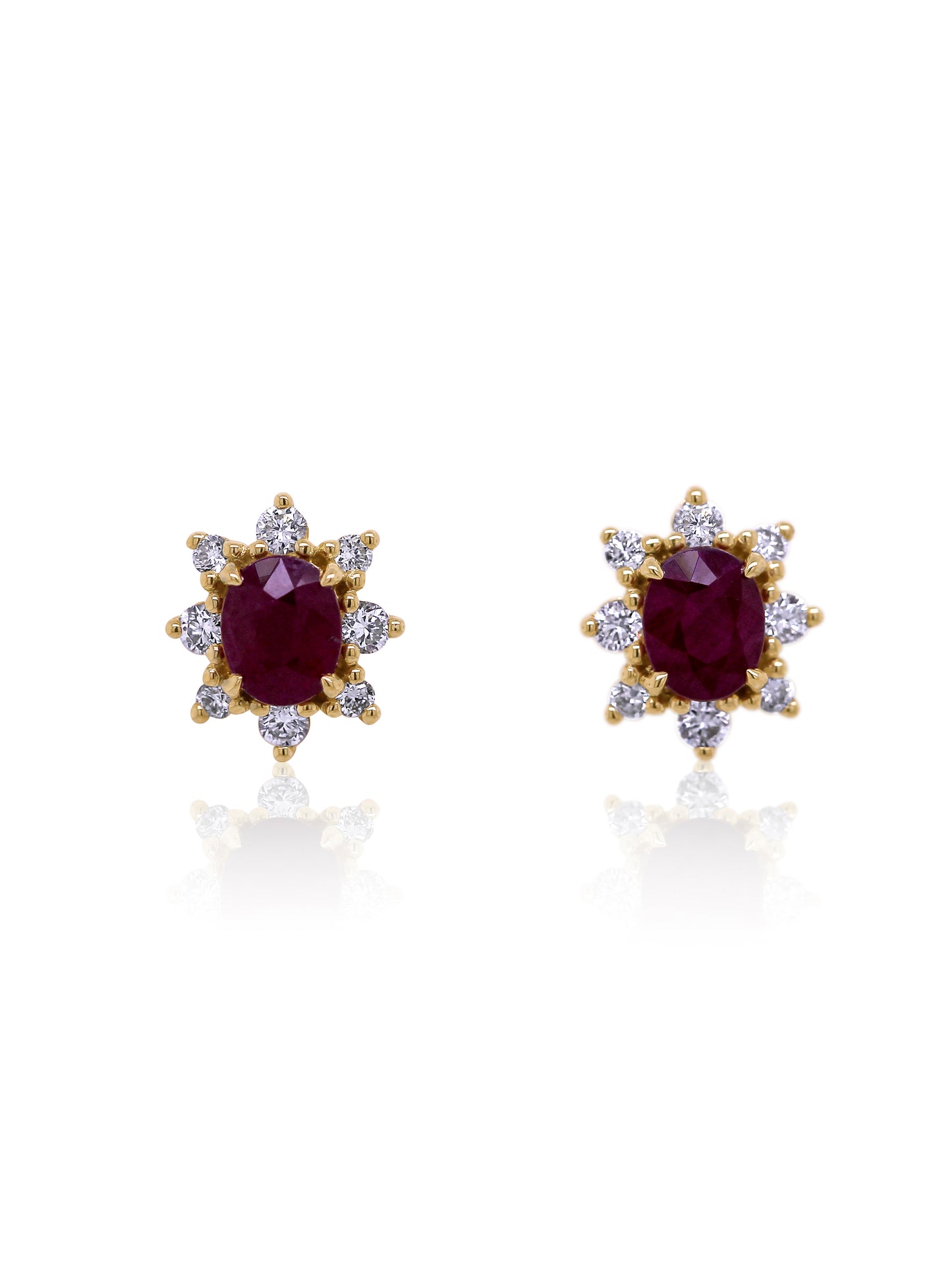 Natural Ruby & 0.28 Carat Diamond Earrings in 9 Carat Yellow Gold
