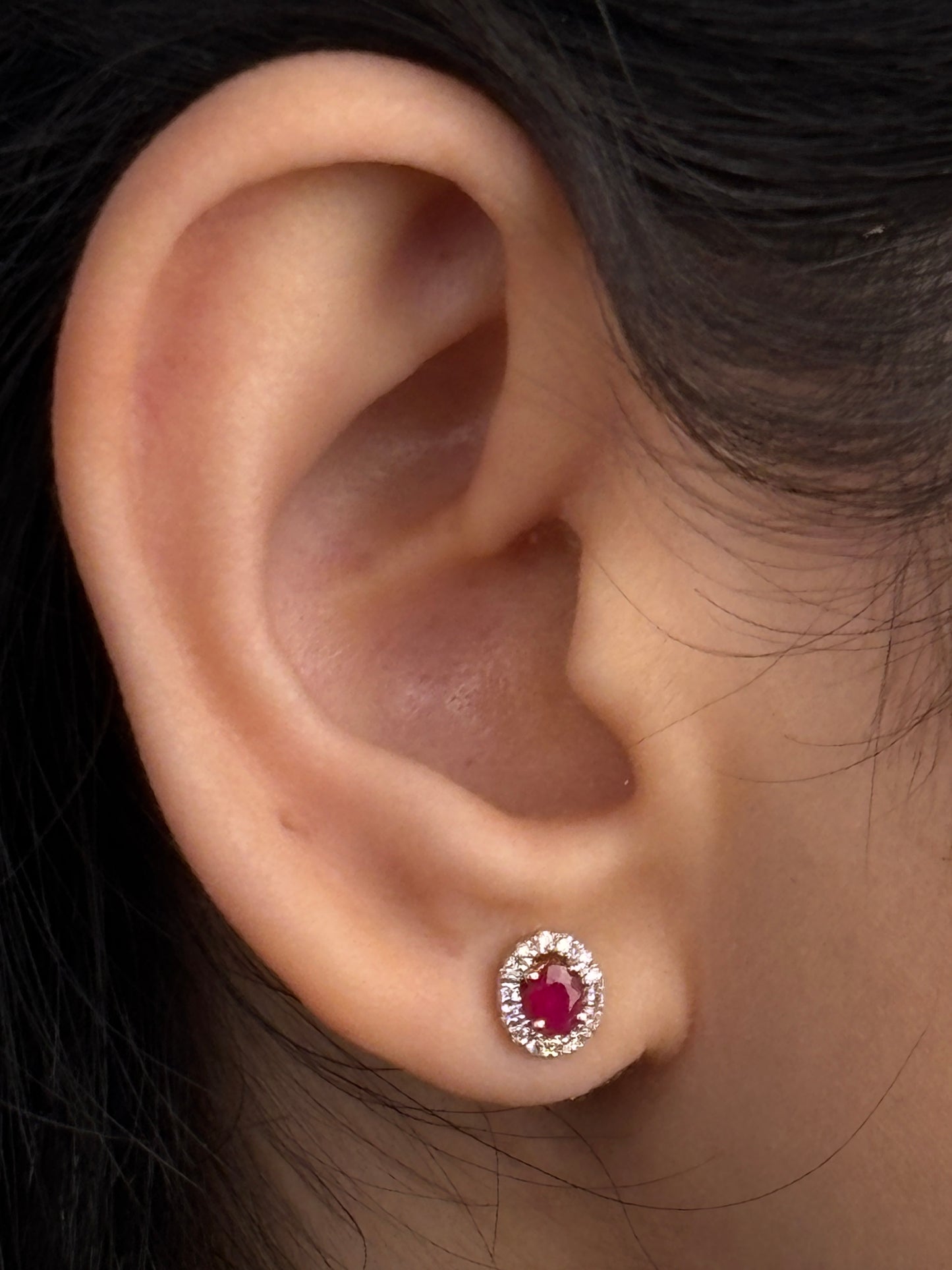 3x4mm Oval Ruby & 0.11 Carat Diamond Earrings in 9 Carat Yellow Gold