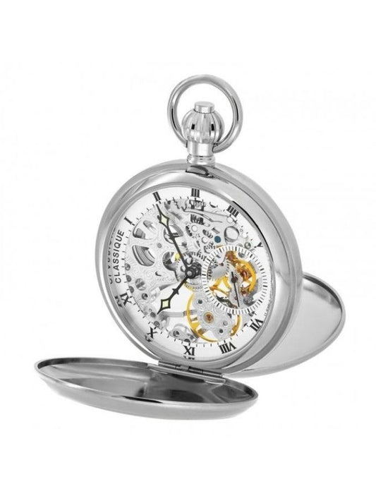 Classique skeleton mechanical pocket watch rhodium plated.