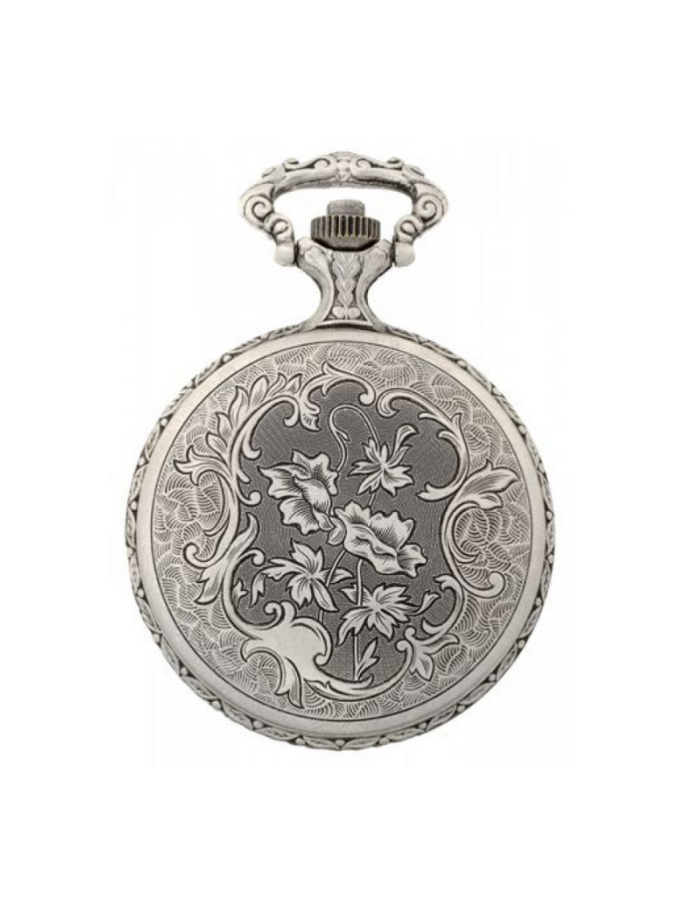 Pocket watch Rhodium Plated Classique, white Arabic Dial, quartz.