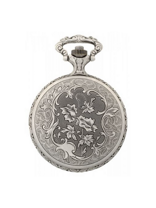 Pocket watch Rhodium Plated Classique, white Arabic Dial, quartz.