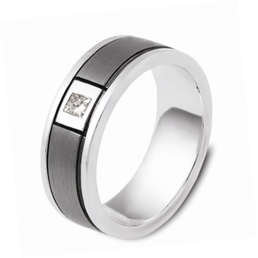 Ring Silver/Titanium 0.095ct Princess Cut Dia set 7.50mm. middle range