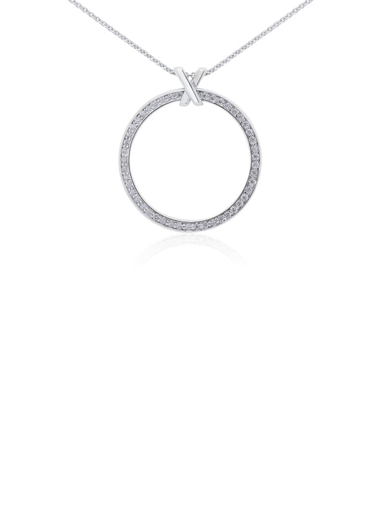 Cubiz Zirconia Set Circular Pendant, Silver