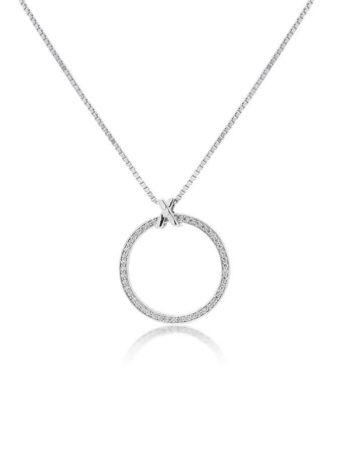 Cubiz Zirconia Set Circular Pendant, Silver