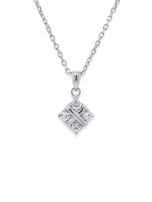 Lab Grown Square Set Diamond Pendant, Sterling Silver