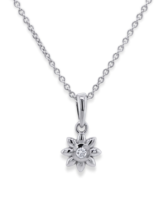 Lab Grown Lotus Diamond Pendant, Sterling Silver
