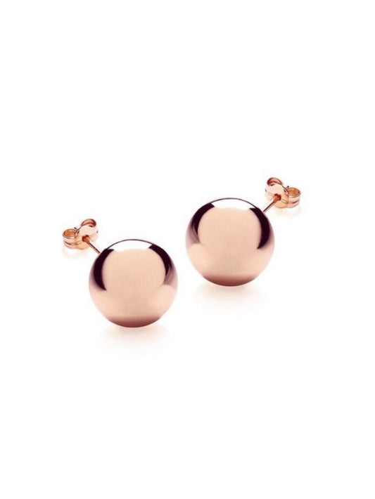 Ball Stud earrings 9mm hollow sterling silver rose gold plated.