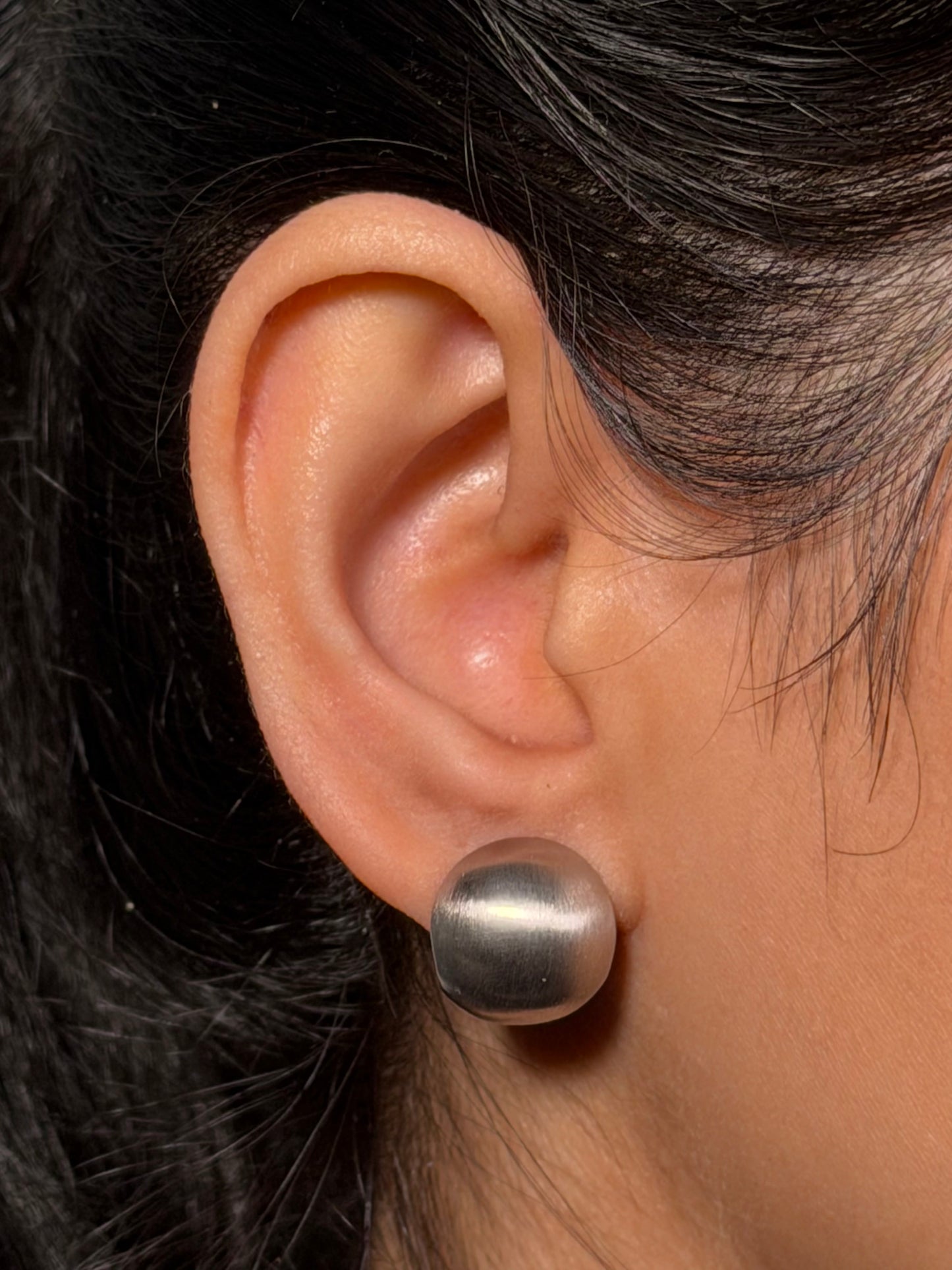 Huggie Double Sided Earring, Brushed Sterling Silver Finish