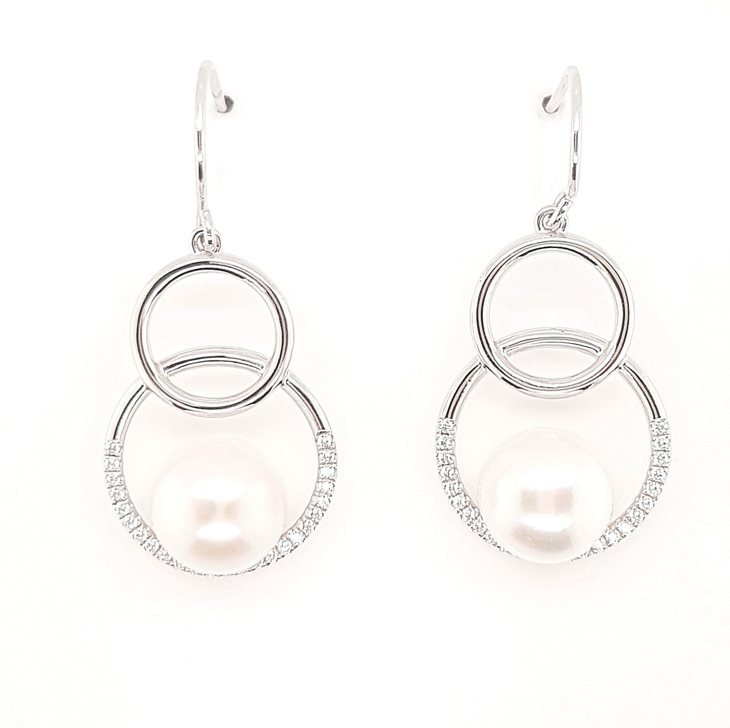 Freshwater Pearl and CZ Set Circle Drop Earrings