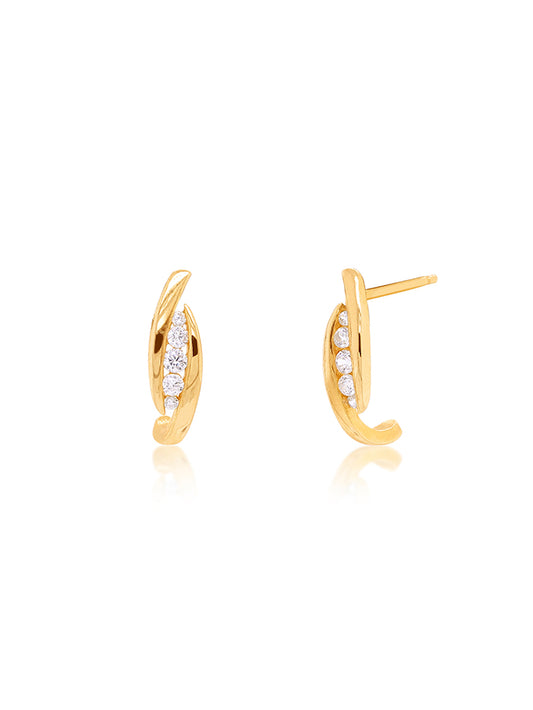 Cubic Zirconia 1/2 Hoop Studs, Silver & Yellow Gold Plating