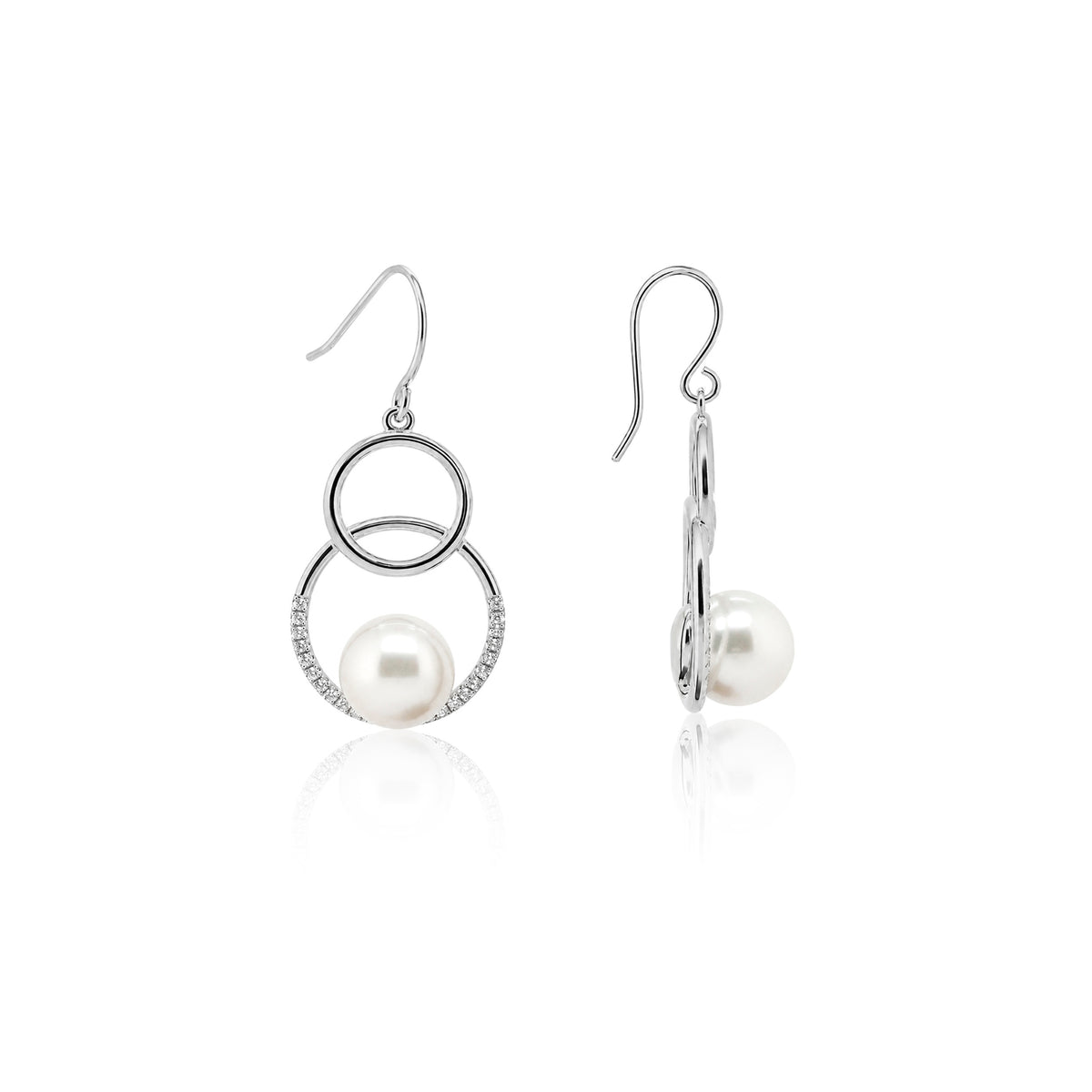 Freshwater Pearl and CZ Set Circle Drop Earrings