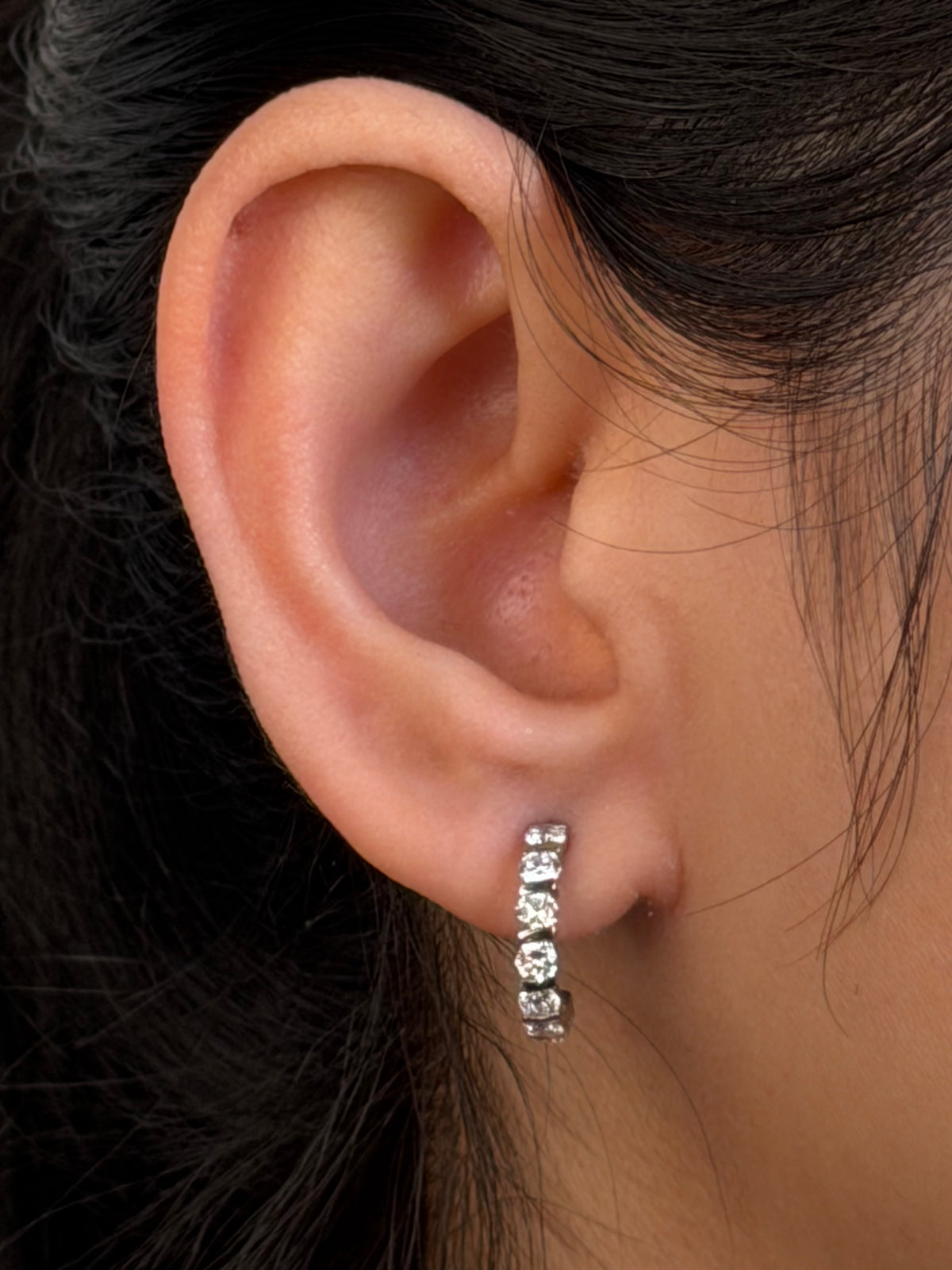 Lab Grown Diamond 1/2 Hoop Earrings, Sterling Silver