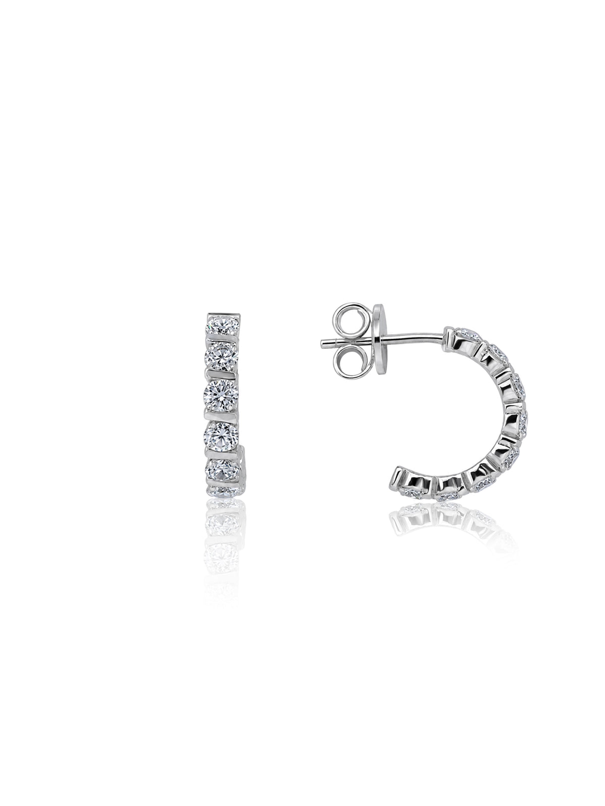 Lab Grown Diamond 1/2 Hoop Earrings, Sterling Silver