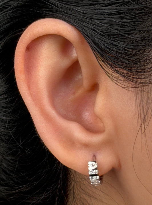 Lab Grown Diamond Ladder Huggie Earrings, Sterling Silver