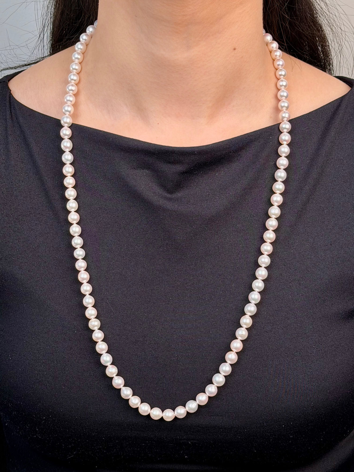 7-7.5mm Akoya Baroque Knotted Pearl 68cm Necklet, Gold Plated Clasp