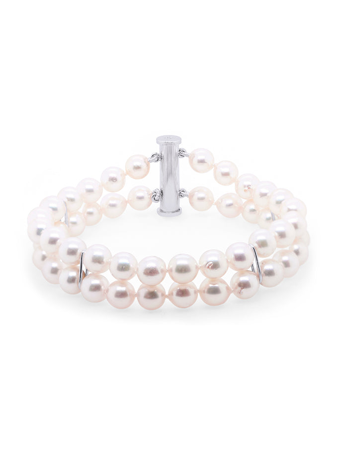 Akoya Double Row Pearl Bracelet in Sterling Silver, 18cm