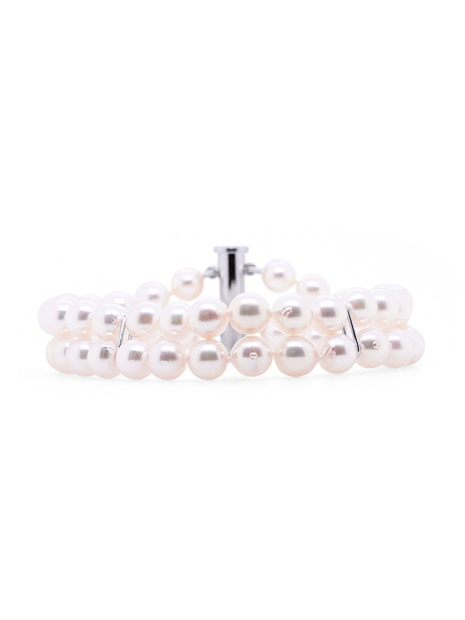 Akoya Double Row Pearl Bracelet in Sterling Silver, 18cm