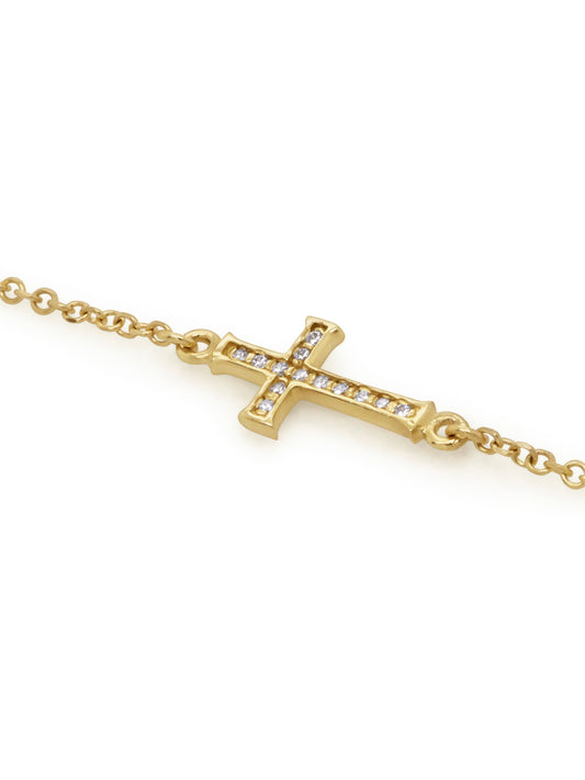Cross bracelet cubic zirconia set 9k yg 18cm