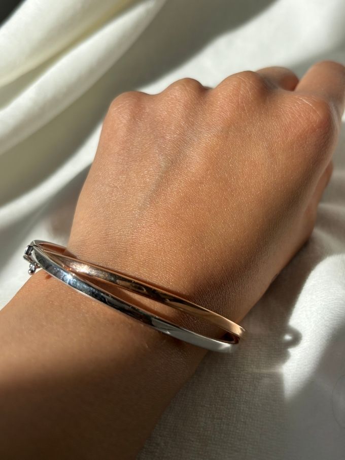 60mm Overlapping 9 Carat Rose and White Gold Bangle