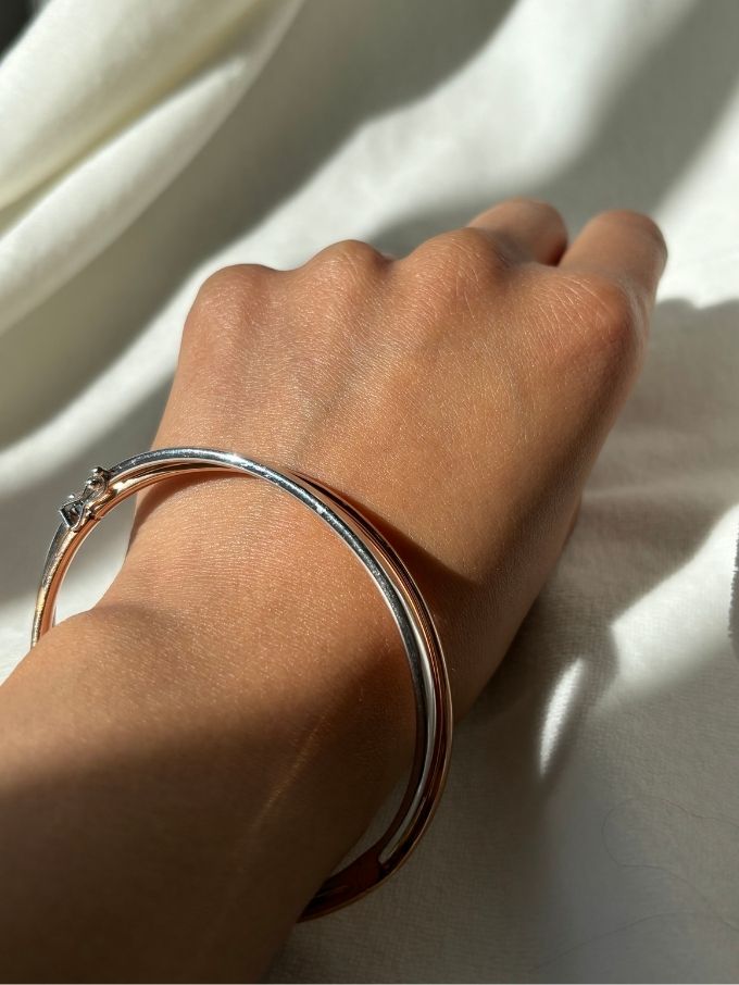 60mm Overlapping 9 Carat Rose and White Gold Bangle