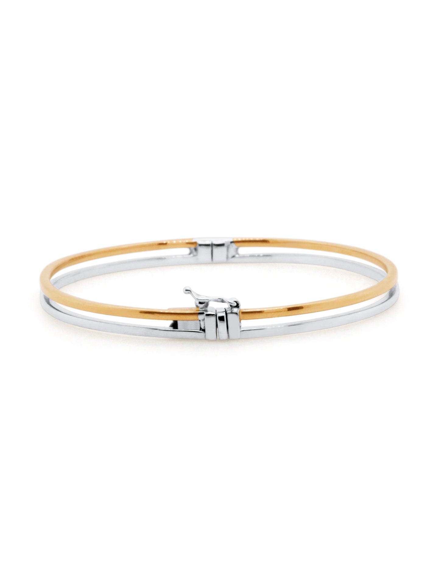 60mm Rose and White Gold Parallel Bangle in 9 Carat
