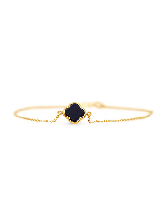 Fine Onyx Clover 18.5cm Bracelet in 9 Carat Yellow Gold