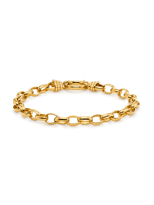 19cm Solid Oval Plain Belcher Bracelet in 9 Carat Yellow Gold