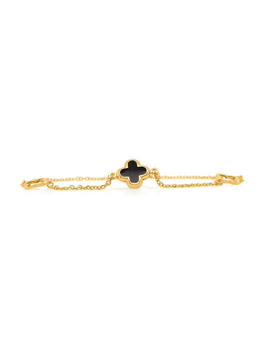 18.5cm Open Clover & Onyx Bracelet in 9 Carat Yellow Gold