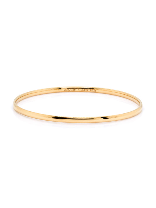 3x64mm Round Silver Filled 9 Carat Yellow Gold Bangle