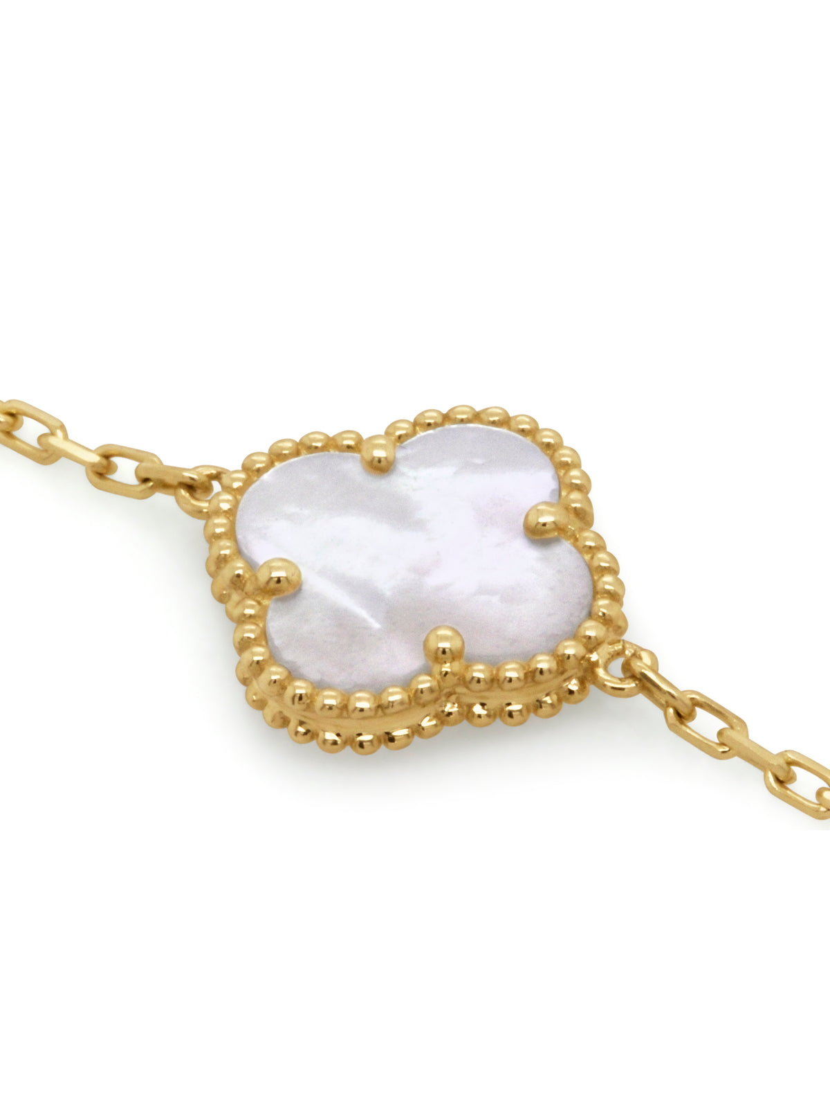 Fancy Mother of Pearl Clover Bracelet in 9 Carat Yellow Gold