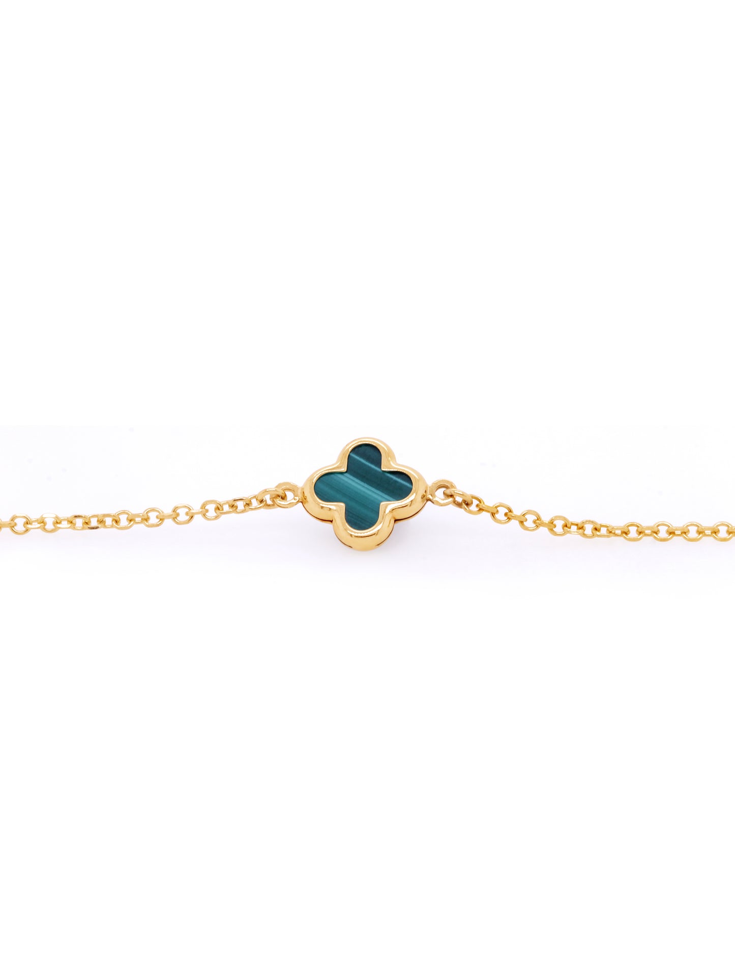Small Malachite Clover Bracelet in 9 Carat Yellow Gold