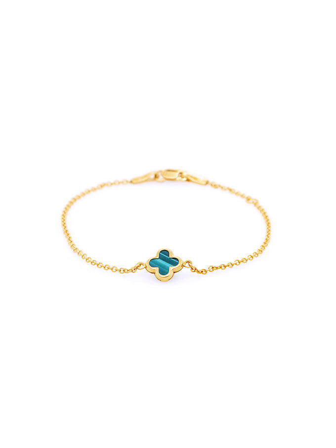 Small Malachite Clover Bracelet in 9 Carat Yellow Gold