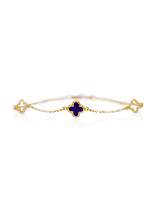 18.5cm Open Clover & Lapis Lazuli Bracelet in 9 Carat Yellow Gold