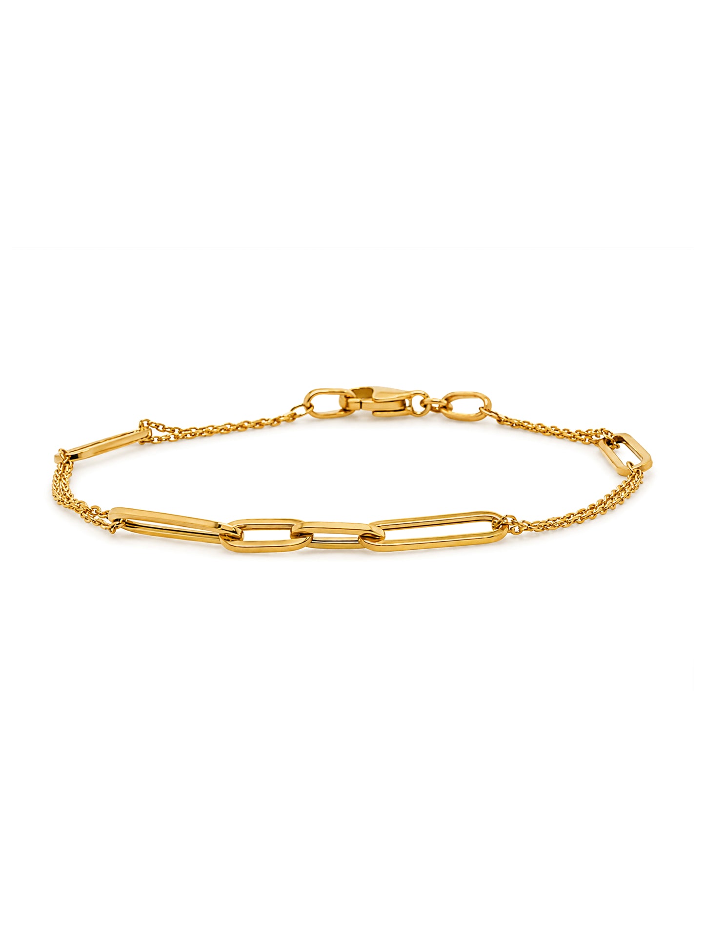 Paperclip Double Trace Bracelet, 9K Yellow Gold