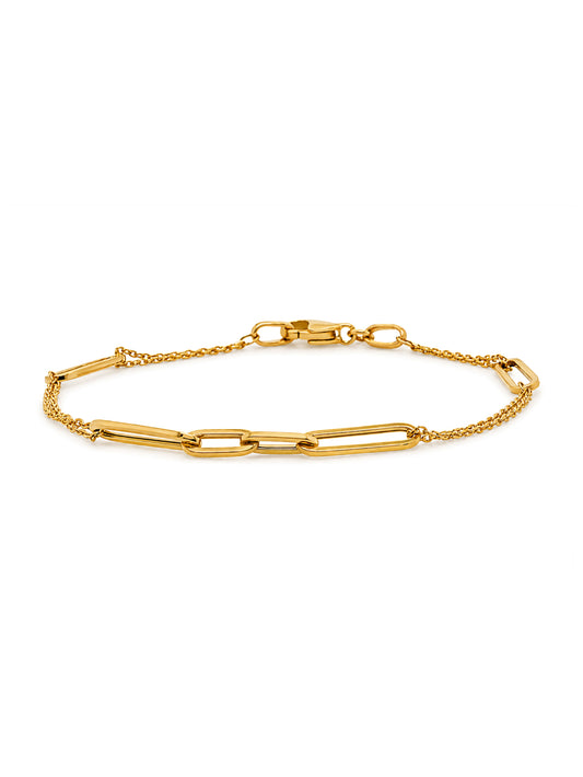 Paperclip Double Trace Bracelet, 9K Yellow Gold